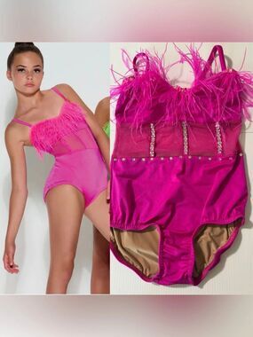 Kelle solo dance costume hot pink custom feather FASHION FLOCK 5402 LC child
